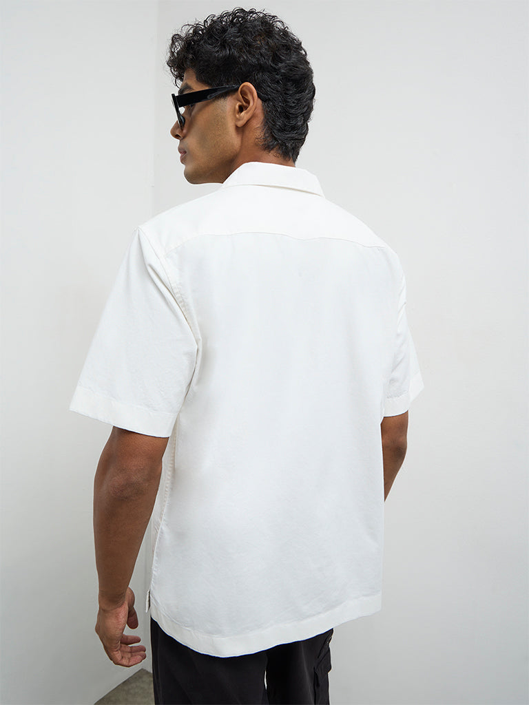 Nuon Off-White Printed Relaxed-Fit Cotton Shirt