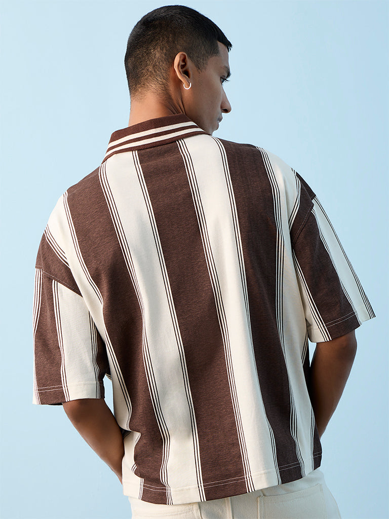 Nuon Brown Printed Relaxed-Fit Cotton T-Shirt