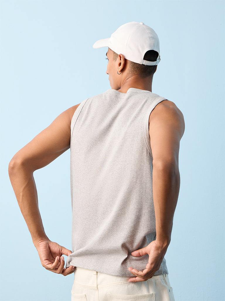 Nuon Grey Ribbed-Textured Relaxed-Fit Cotton-Blend T-Shirt