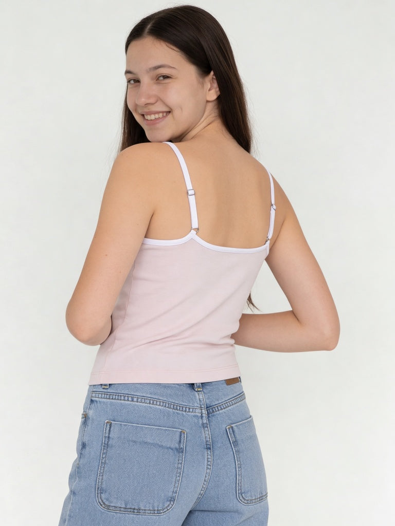 Girls Pink Side Stripe Cotton-Blend Camisole Top