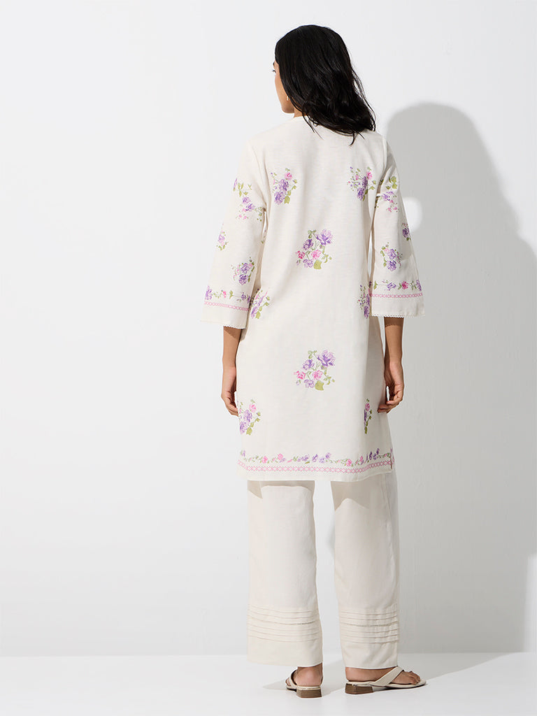 Utsa Off-White Floral Printed A-Line Kurta