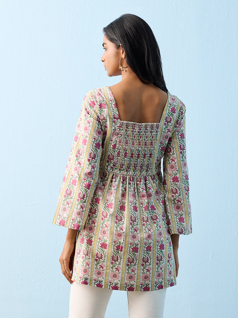 Utsa Lime Floral Printed Cotton Kurti