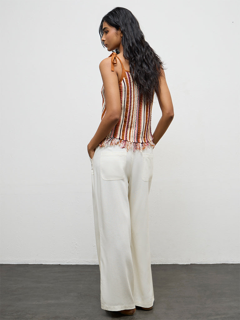 LOV Cream High-Rise Cotton-Blend Pants