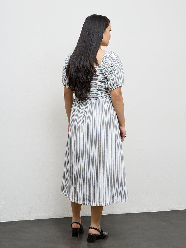 Gia White Striped A-Line Dress