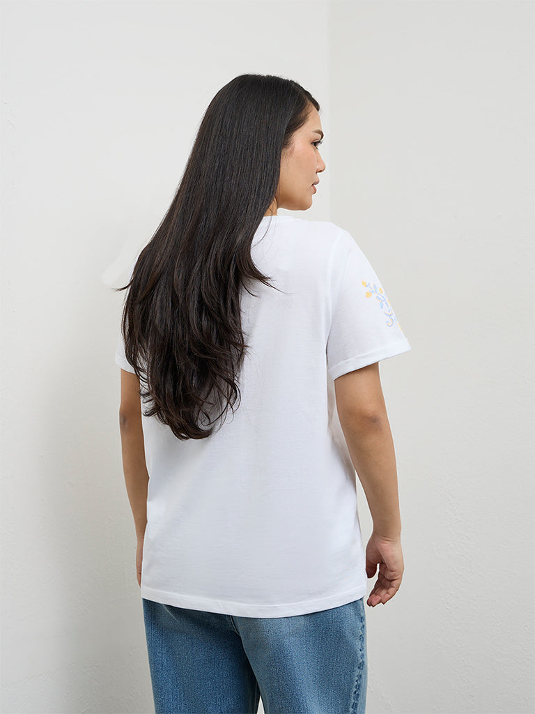 Gia Off-White Printed Cotton T-Shirt