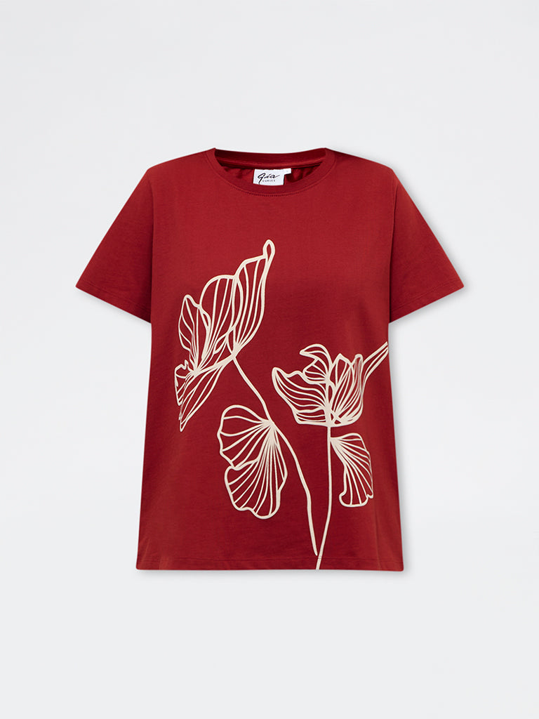 Gia Rust Floral Printed Cotton T-Shirt