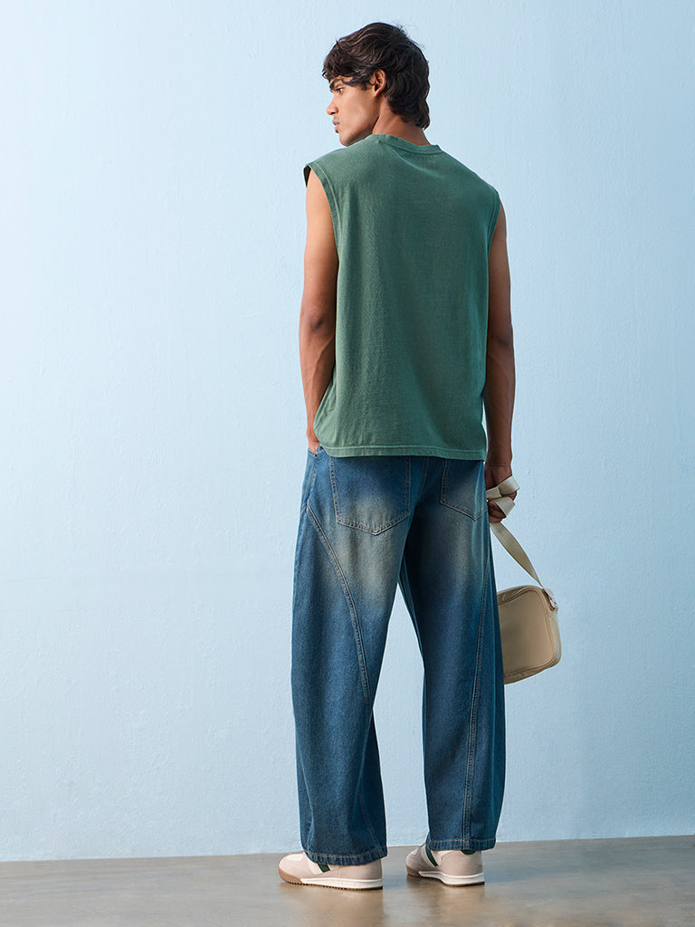 Nuon Blue Barrel-Fit Mid-Rise Jeans