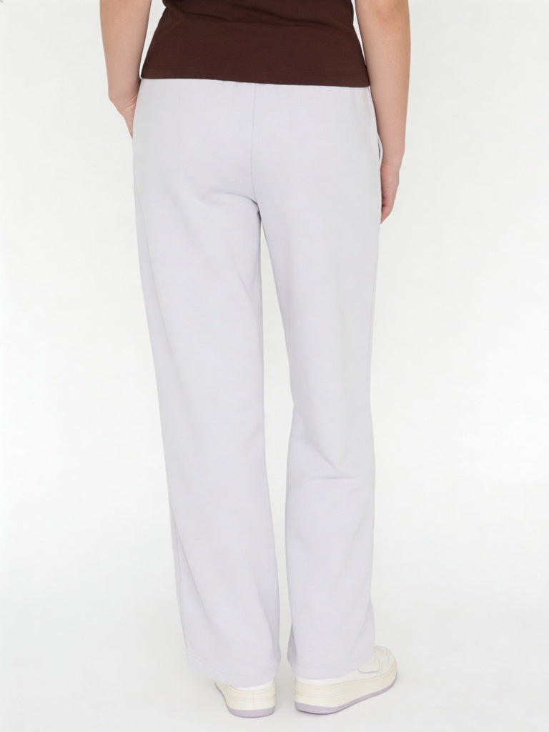 Girls Off-White Solid Cotton-Blend Track Pants