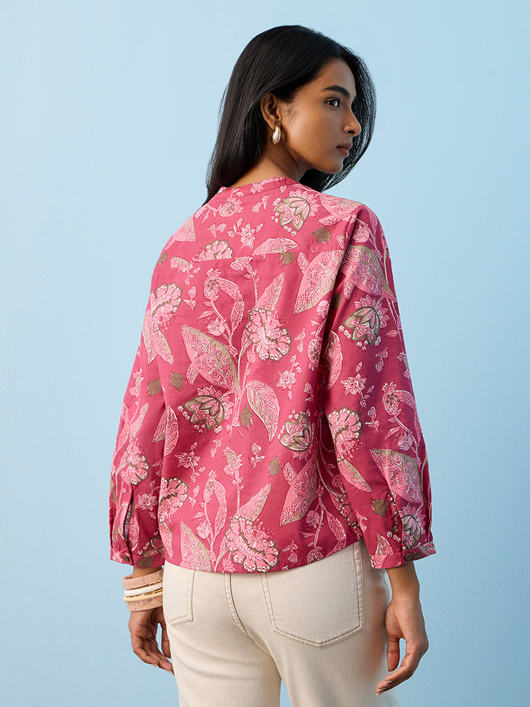 Utsa Fuchsia Floral Design Cotton Tunic