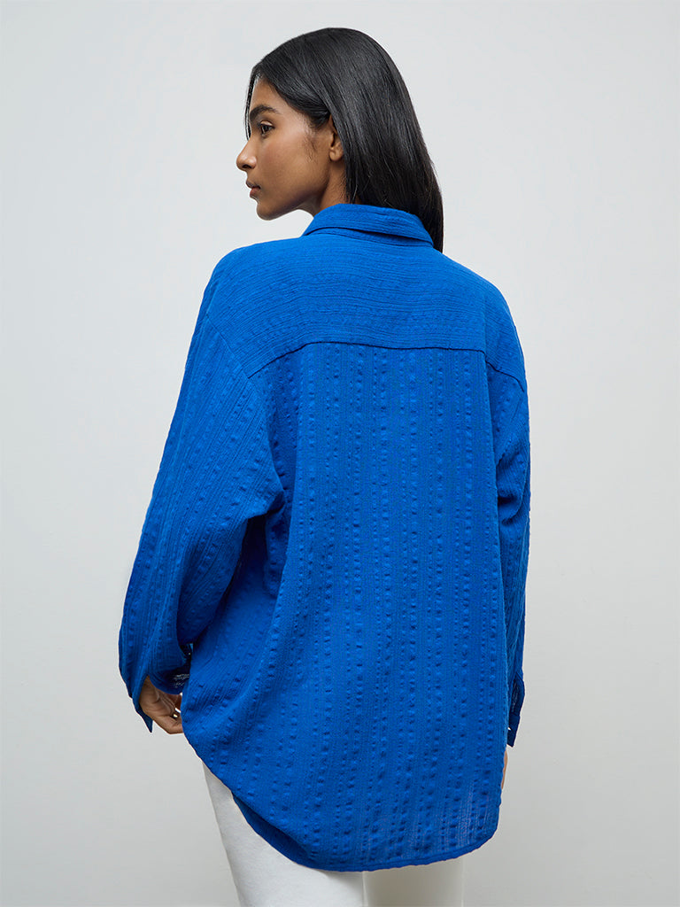 LOV Blue Seersucker-Textured Cotton Shirt