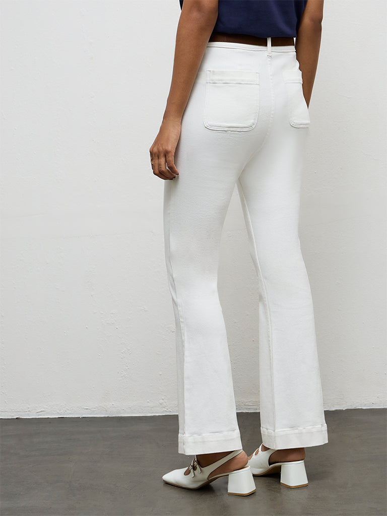 LOV White High-Rise Flared Jeans with Belt