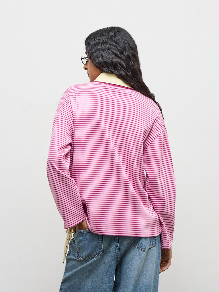 Nuon Pink Striped Cotton T-Shirt