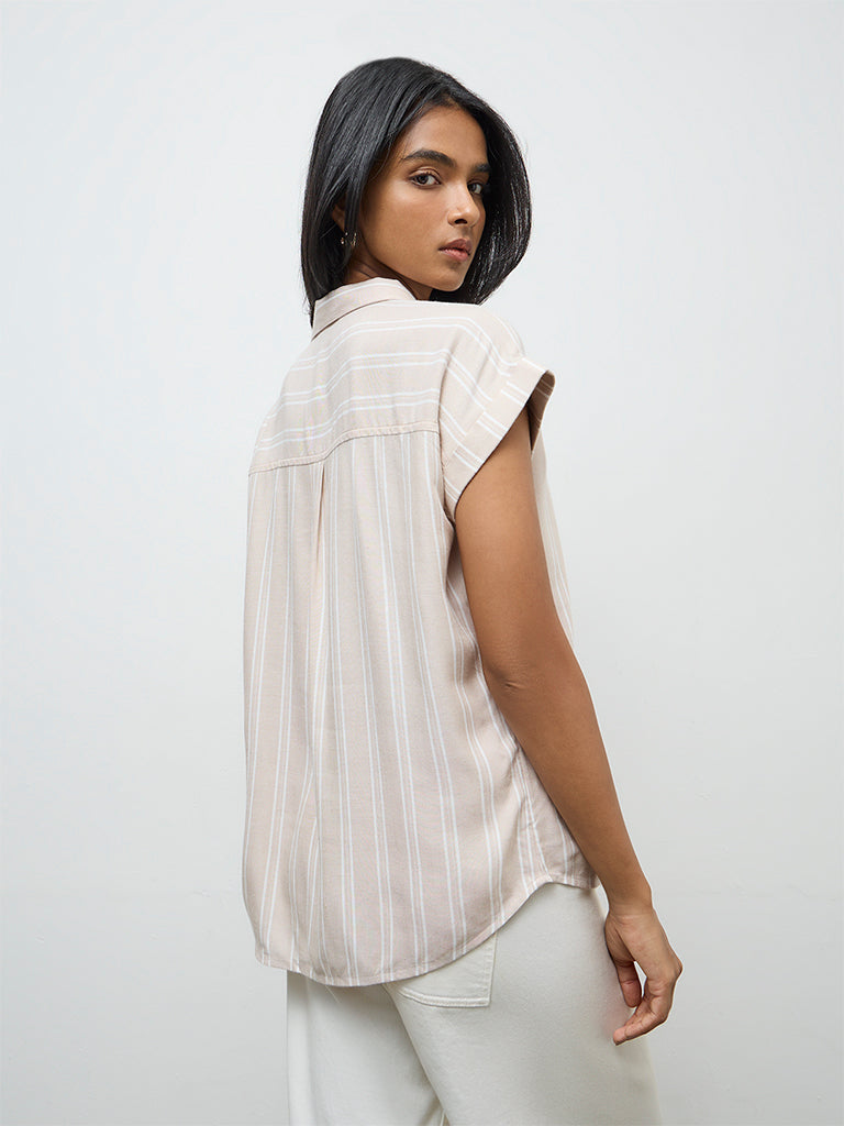 LOV Beige Striped Cotton Shirt