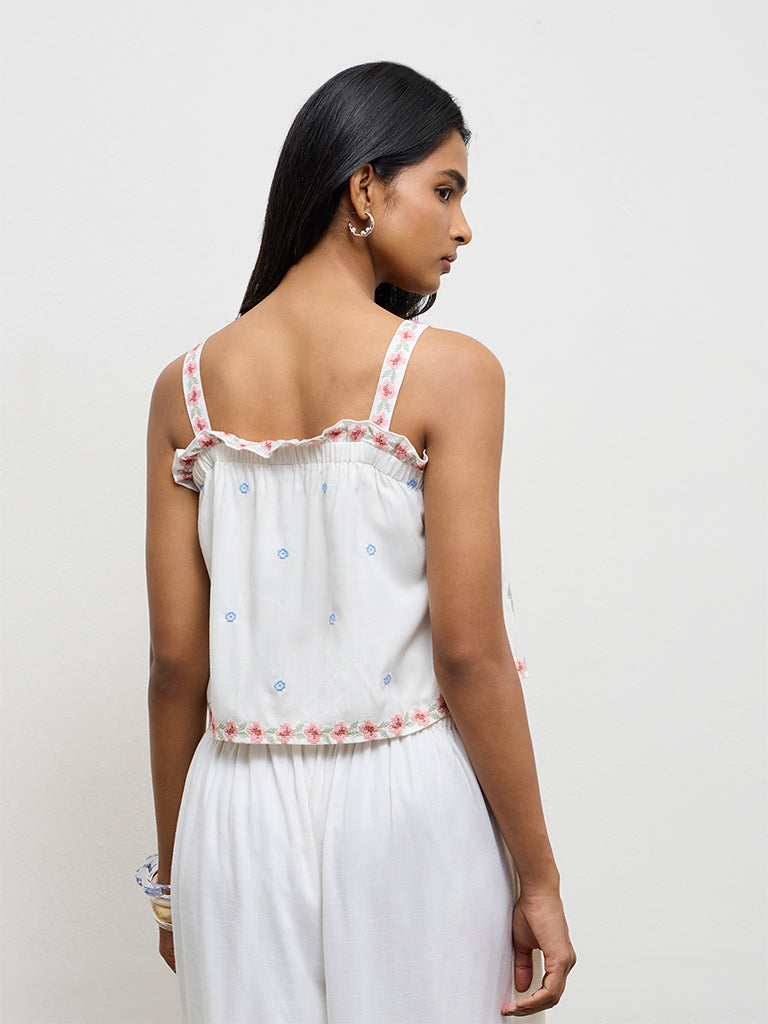 LOV Off-White Floral Embroidered Top