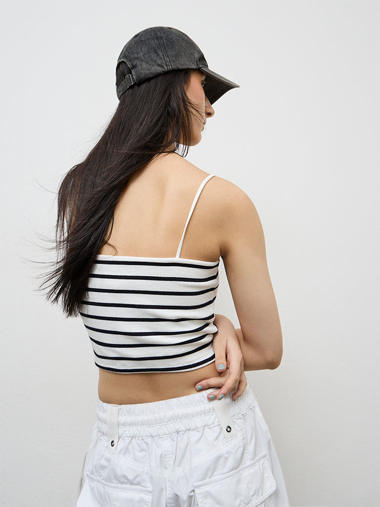 Nuon White Striped Cotton-Blend Top