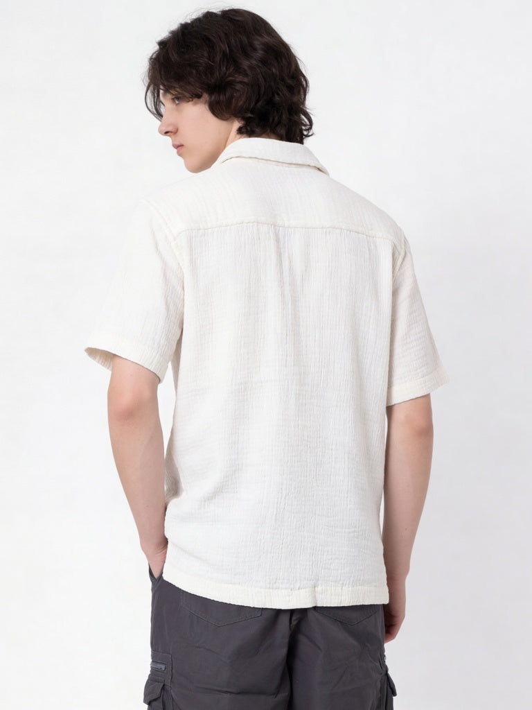 Boys Off-White Textured Cotton Shirt
