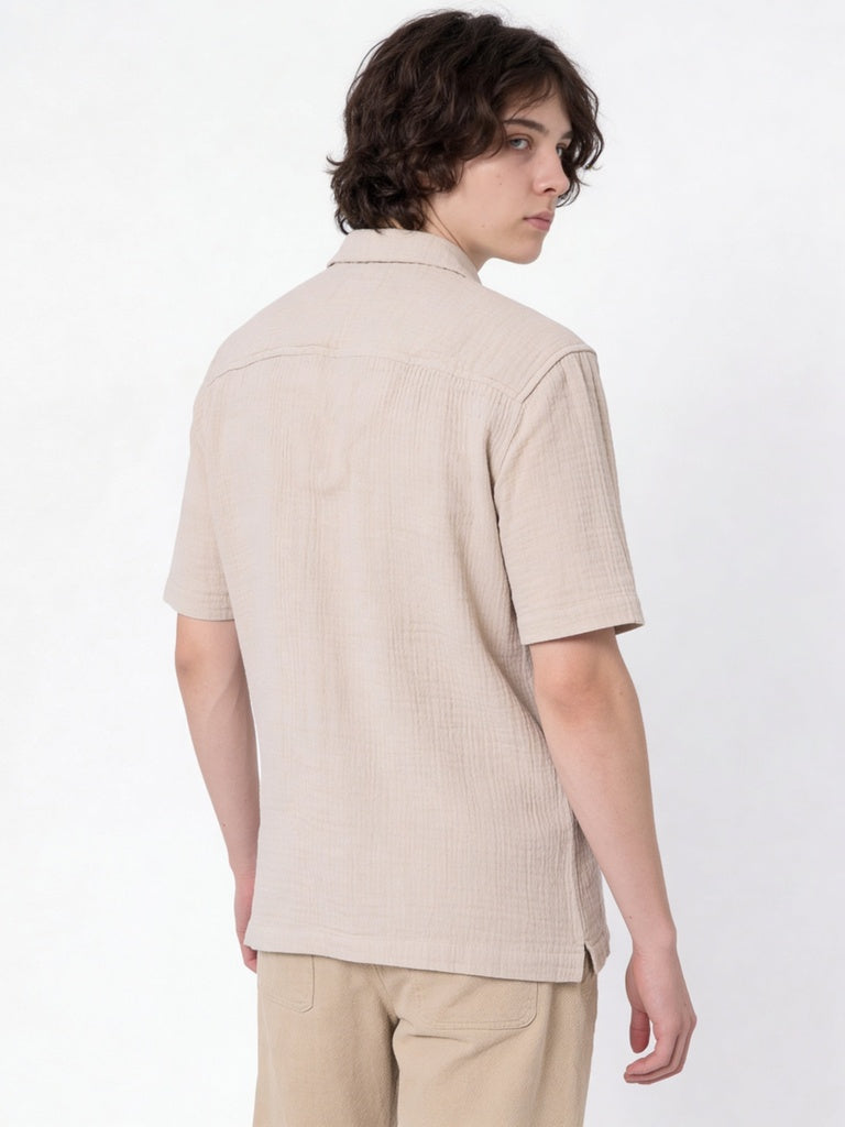 Boys Beige Solid Textured Cotton Shirt