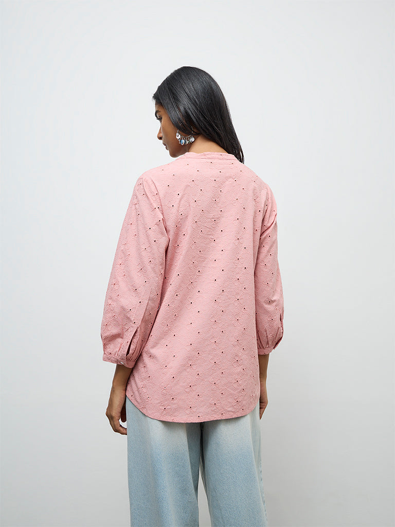 Utsa Pink Floral Embroidered Cotton Tunic