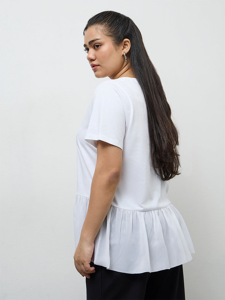 Gia White Ruffled Hem Cotton Top