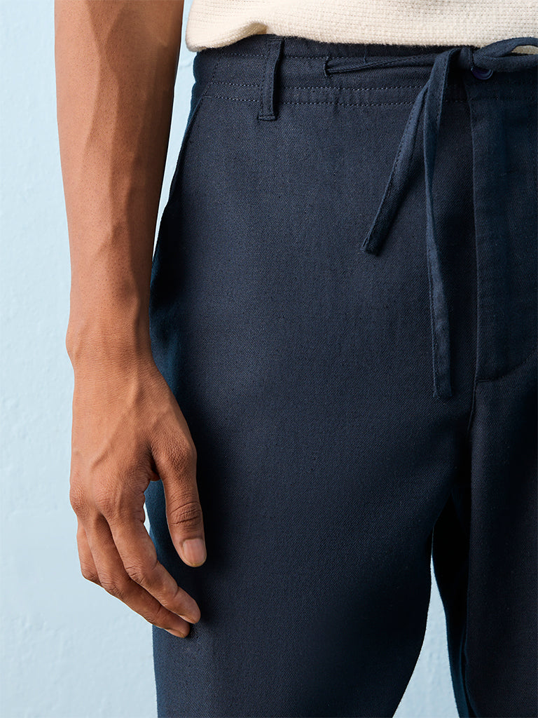 ETA Navy Relaxed-Fit Mid-Rise Cotton-Blend Chinos
