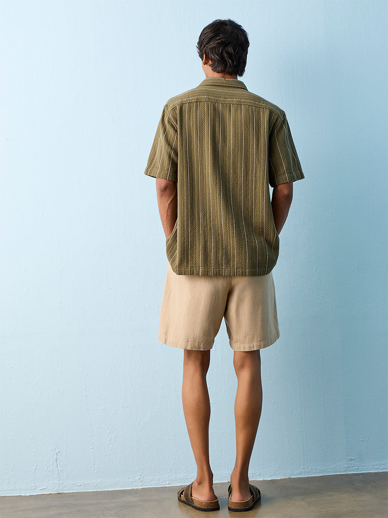 ETA Olive Striped Relaxed-Fit Cotton Shirt