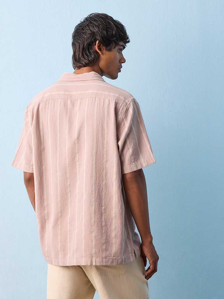 ETA Dusty Pink Striped Relaxed-Fit Cotton Shirt