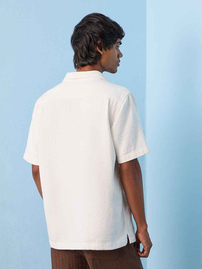 ETA Off-White Textured Relaxed-Fit Cotton Shirt