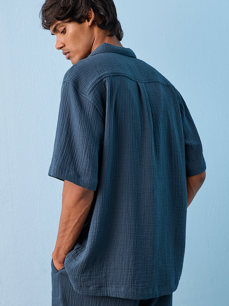 ETA Indigo Crinkle-Textured Relaxed-Fit Cotton Shirt