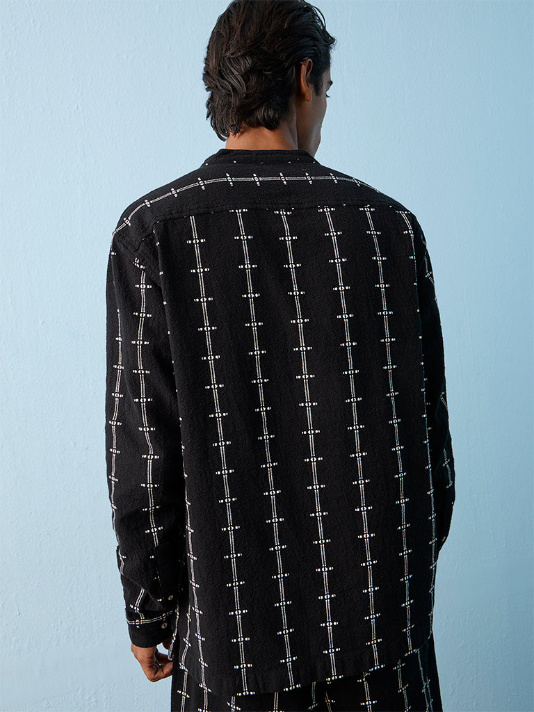 ETA Black Embroidered Relaxed-Fit Cotton Shirt