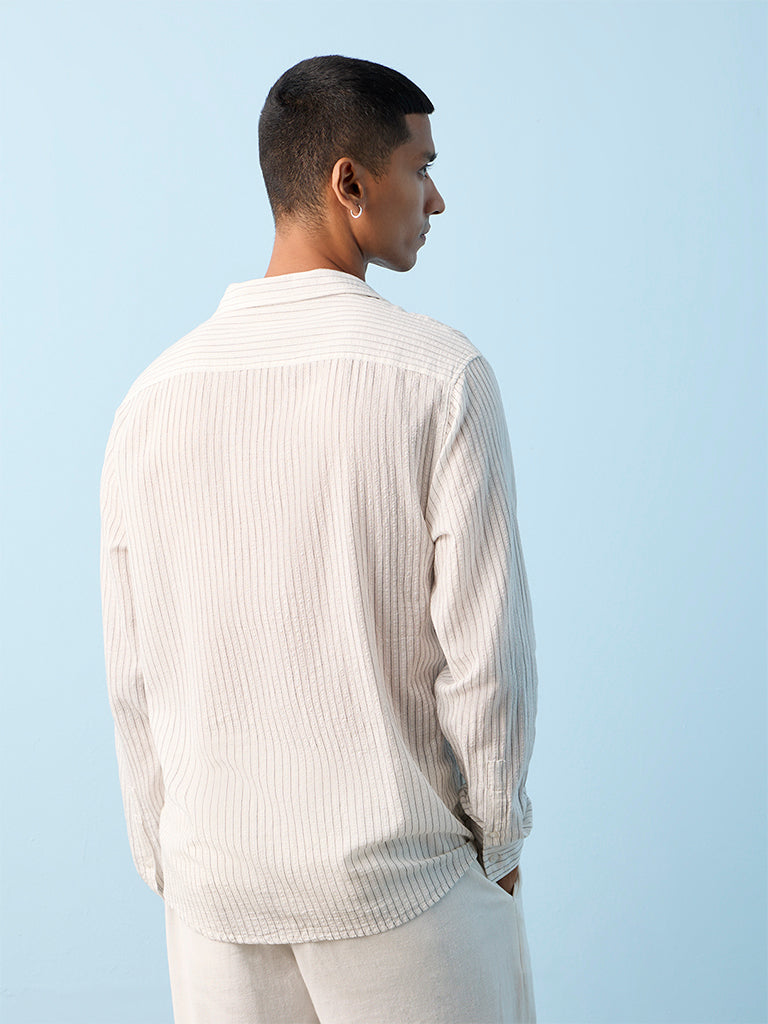 ETA Off-White Striped Relaxed-Fit Cotton-Blend Shirt