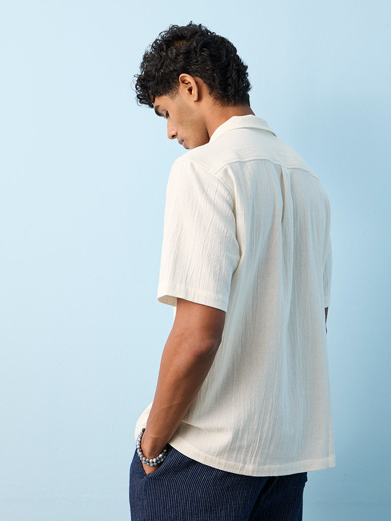 ETA Off-White Floral Embroidered Relaxed-Fit Cotton Shirt