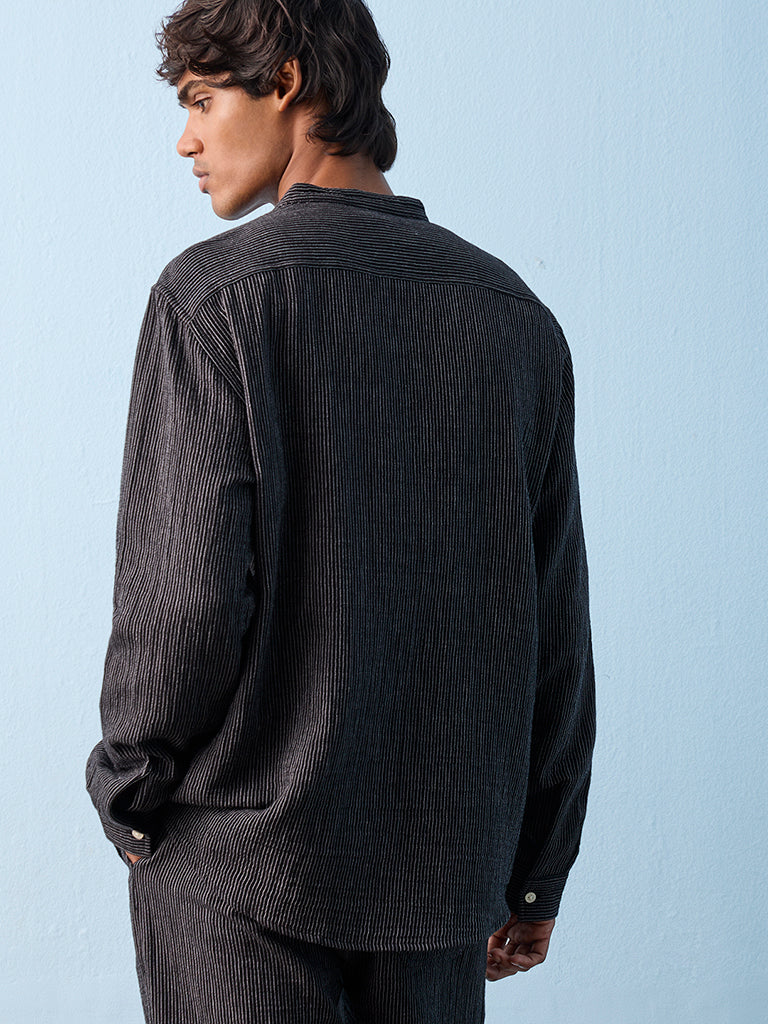 ETA Black Striped Relaxed-Fit Cotton Shirt