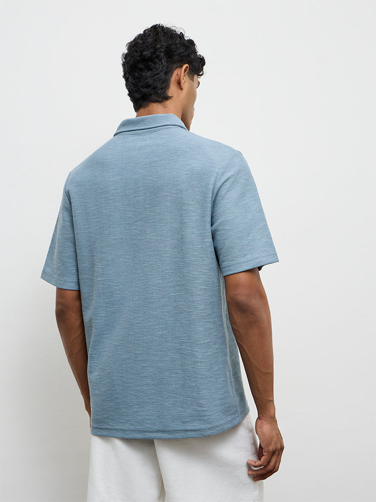ETA Dusty Blue Relaxed-Fit Polo Cotton-Blend T-Shirt