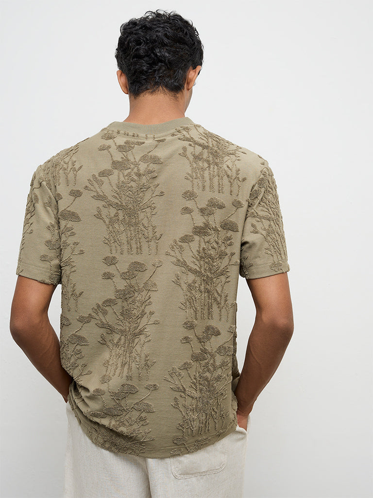 ETA Olive Botanical-Textured Relaxed-Fit Cotton-Blend T-Shirt