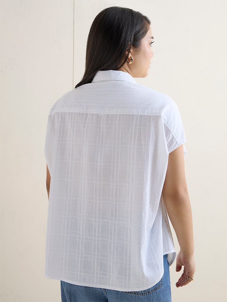 Gia White Self-Patterned Cotton Shirt