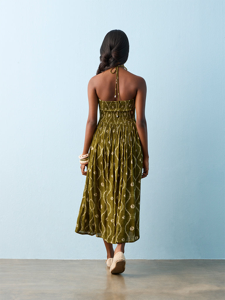 Bombay Paisley Olive Printed A-Line Dress