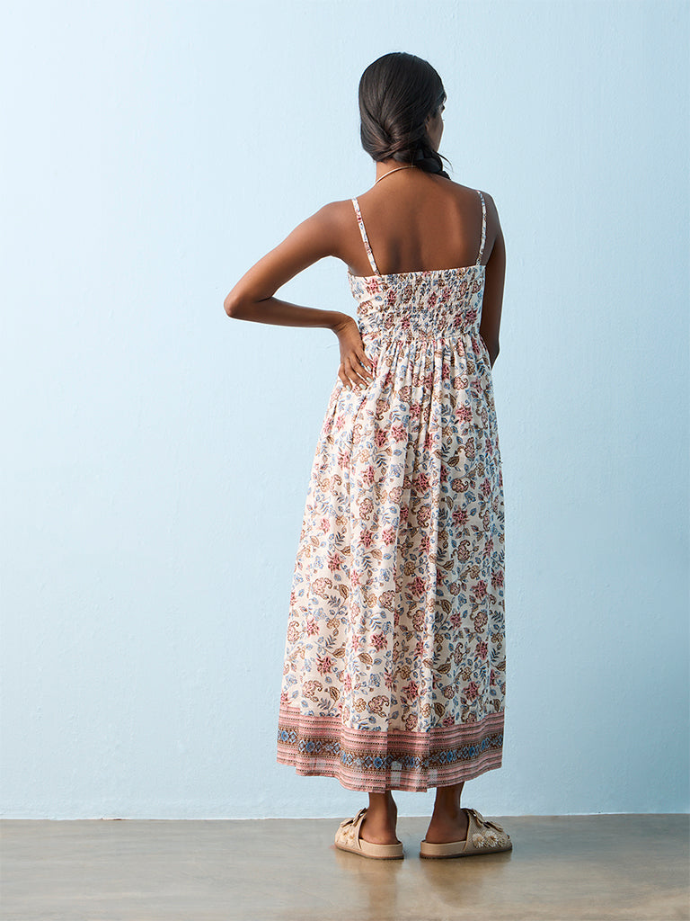Bombay Paisley Multicolor Botanical Pattern Cotton A-Line Dress
