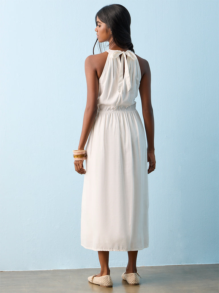Bombay Paisley White Embroidered A-Line Dress
