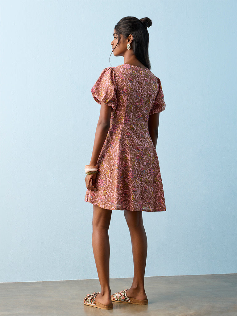 Bombay Paisley Pink Nature-Inspired Cotton A-Line Dress