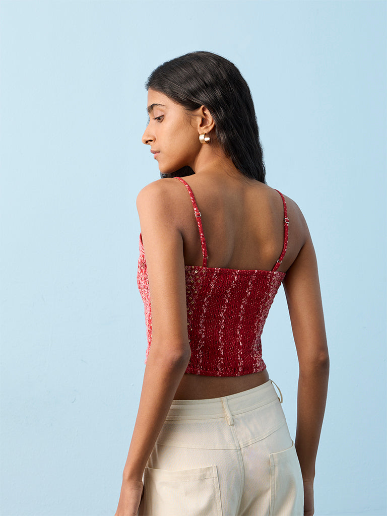 Bombay Paisley Red Sequin Embellished Cotton Top