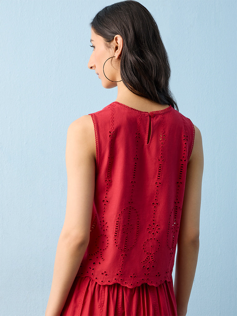 Bombay Paisley Red Schiffli Cotton Top