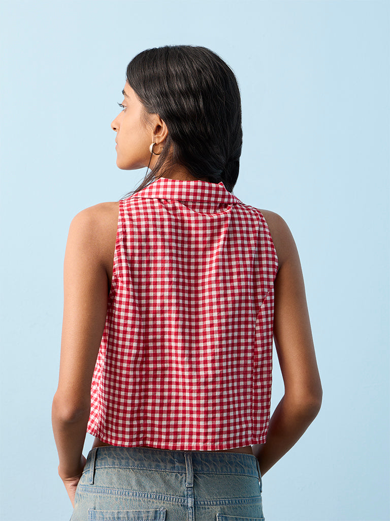Bombay Paisley Red Gingham Checkered Cotton Top