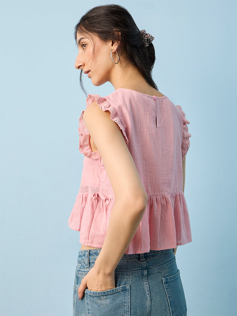 Bombay Paisley Pink Floral Embroidered Cotton Top