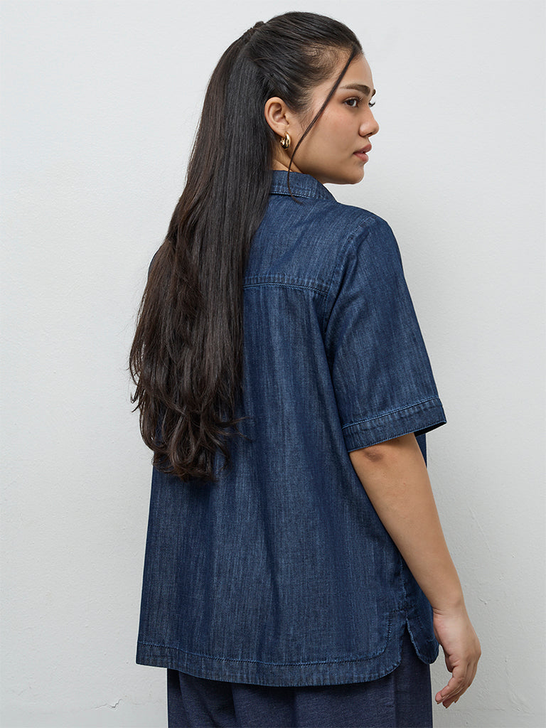 Gia Dark Blue Denim Blouse