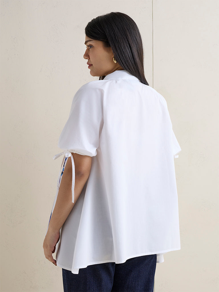 Gia White Floral Printed Cotton Blouse