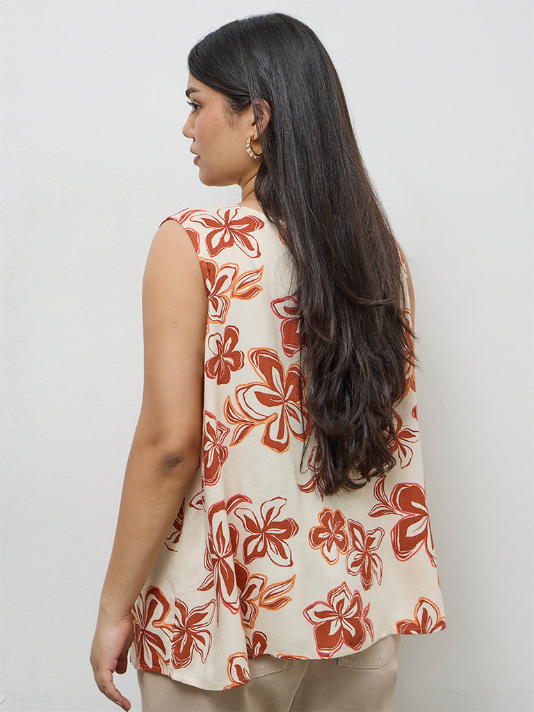 Gia Off-White Floral Printed Linen-Blend Blouse