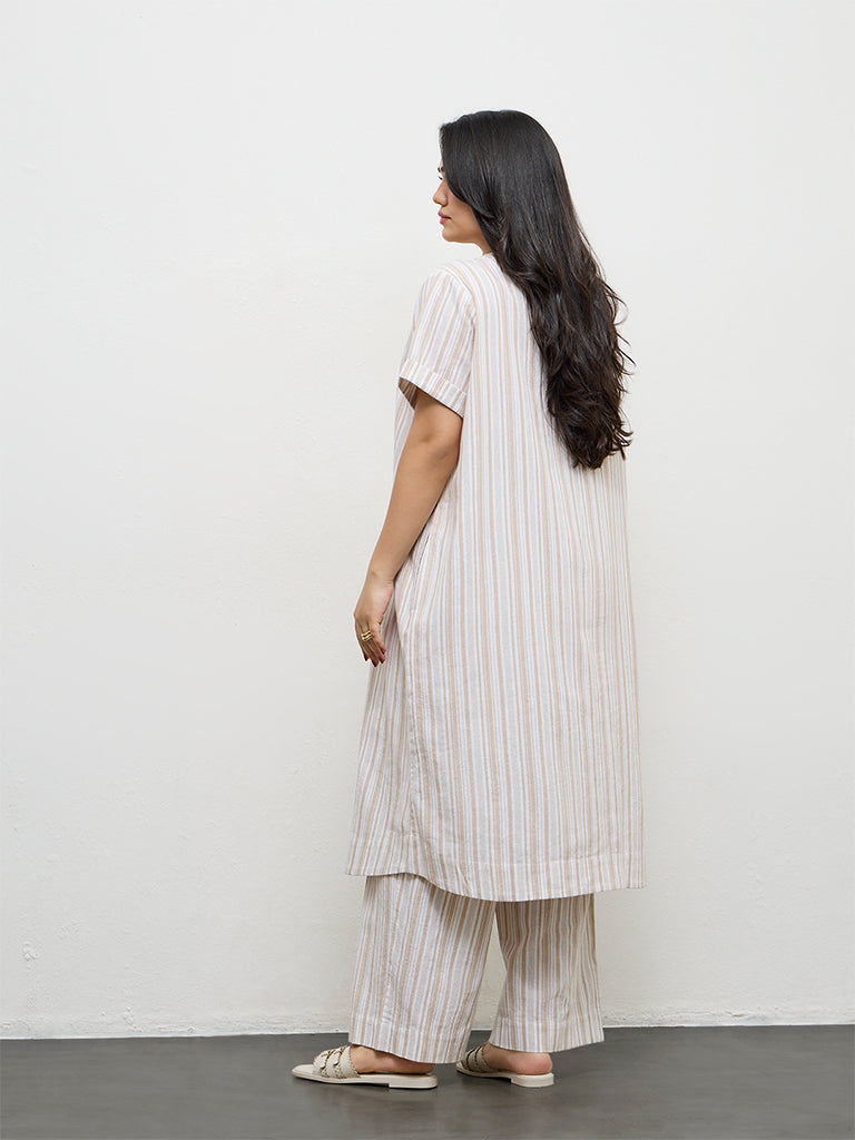 Gia Beige Striped Cotton Ethnic Pants