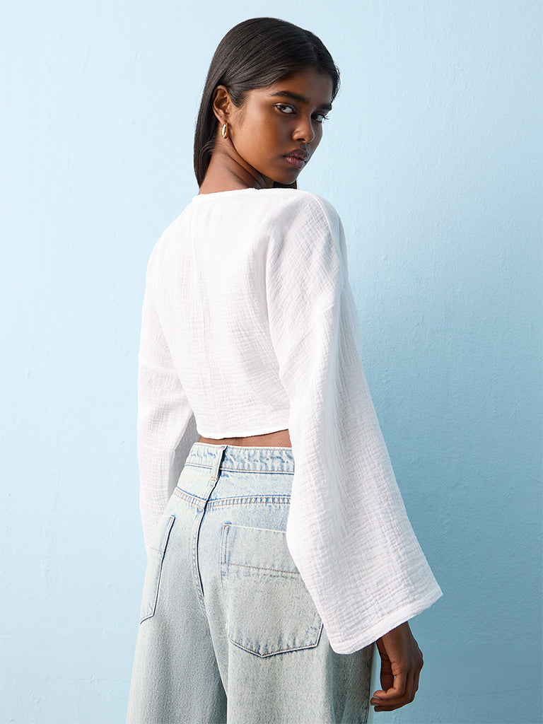 Nuon Off-White Crinkle-Textured Shrug