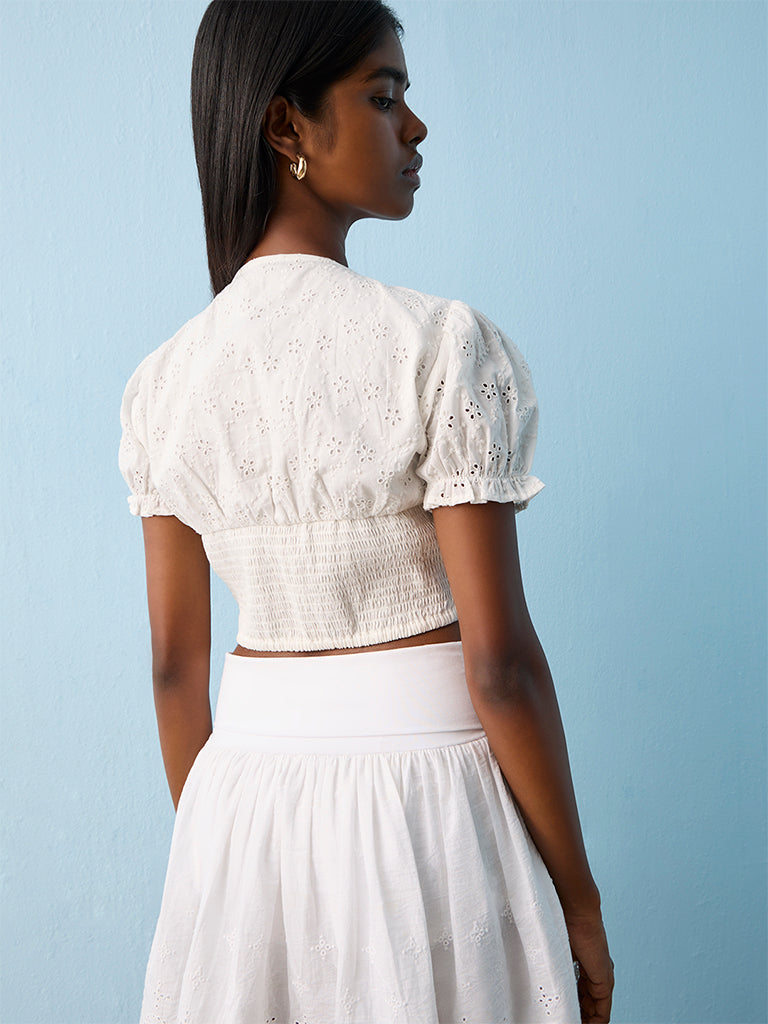 Nuon White Schiffli Design Top