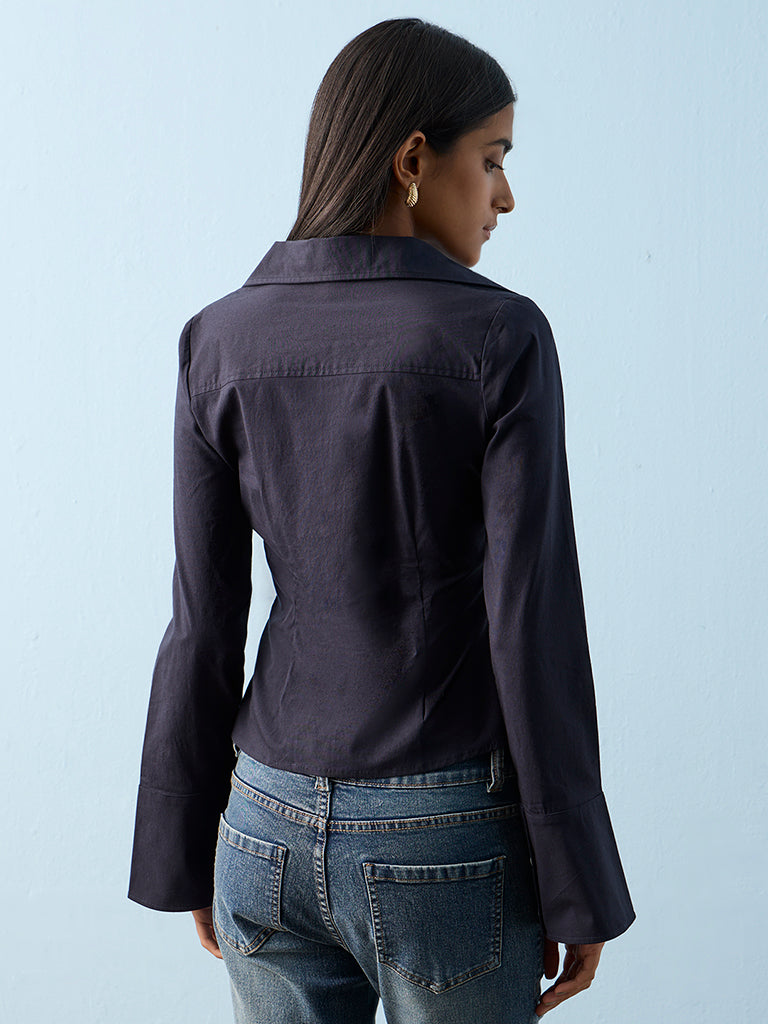 Nuon Navy Criss-Cross Detail Blouse
